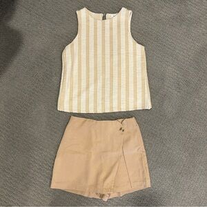 Girls Matching Set Mango Beige Skort and Striped Top
Size 11-12 years old